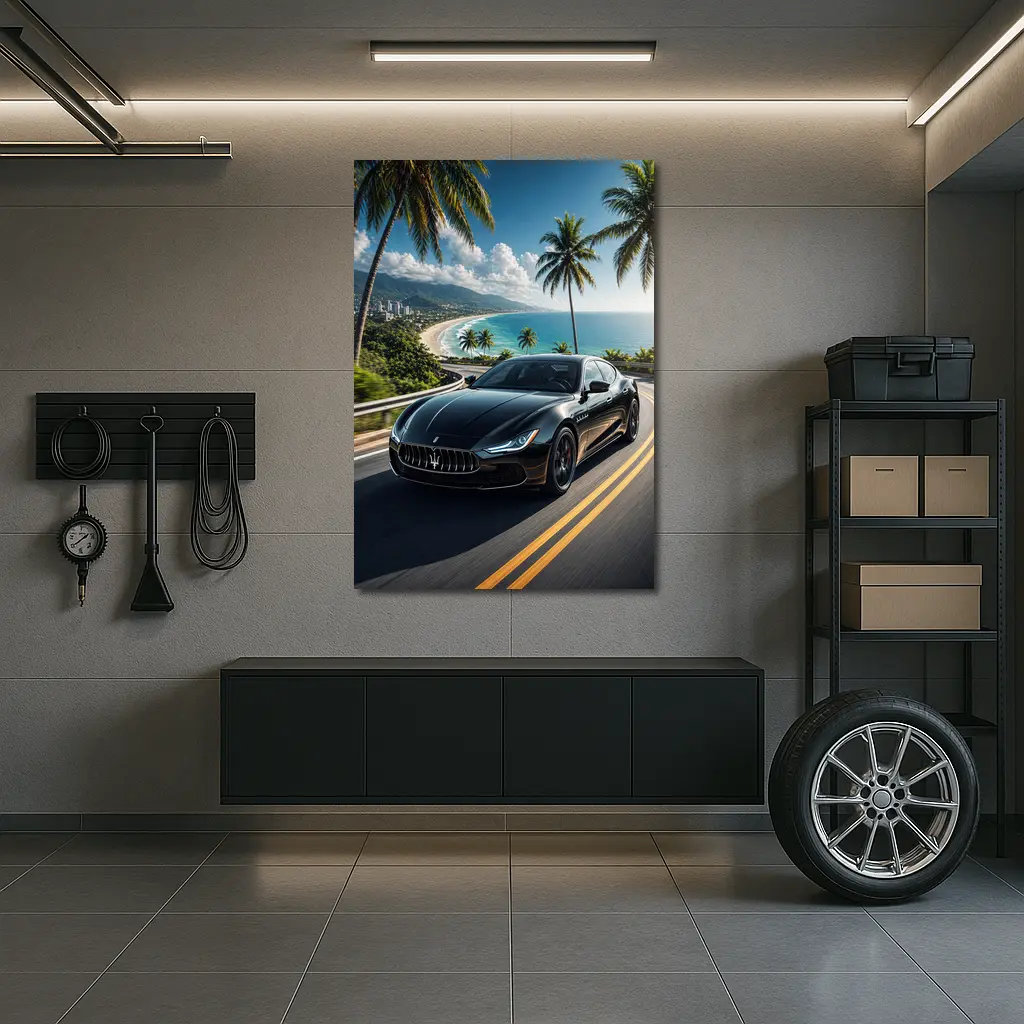 Maserati Ghibli Black Coastal Road Drive – Wall Art