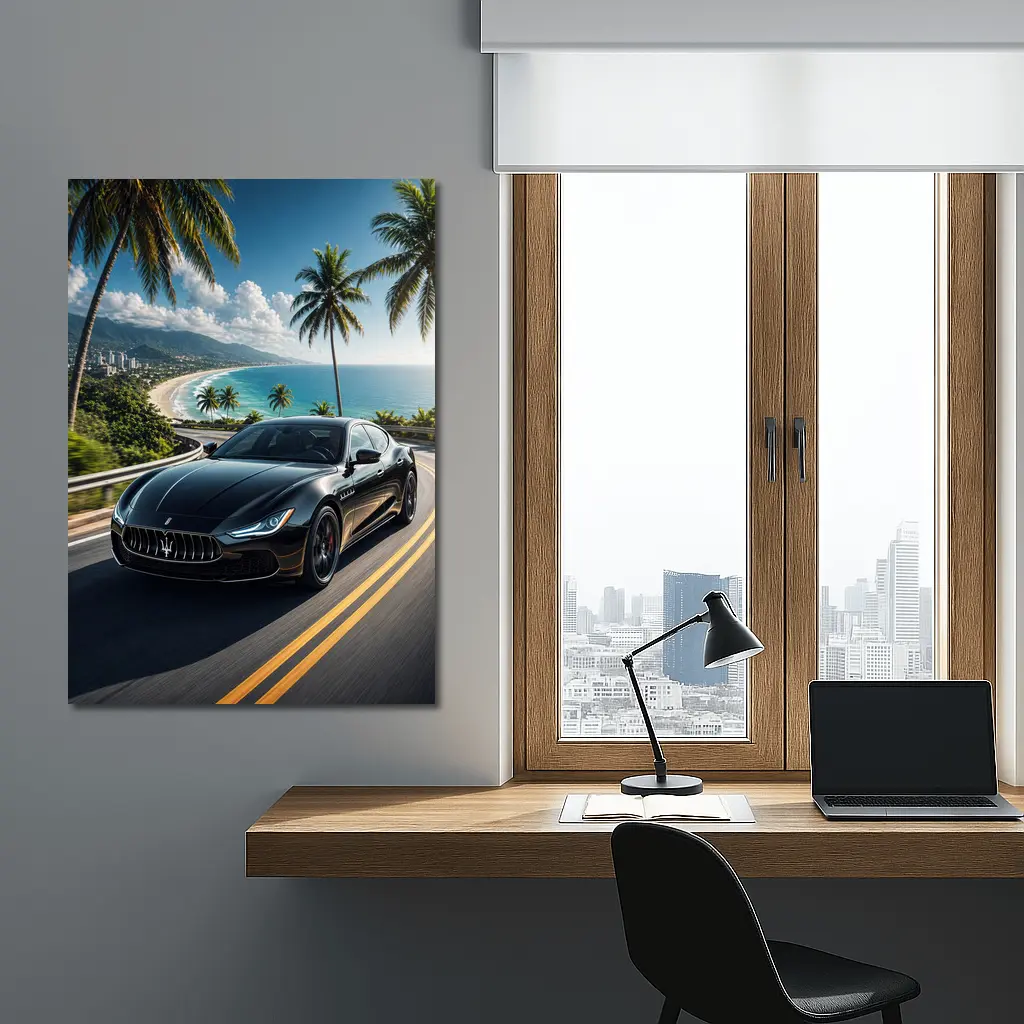 Maserati Ghibli Black Coastal Road Drive – Wall Art