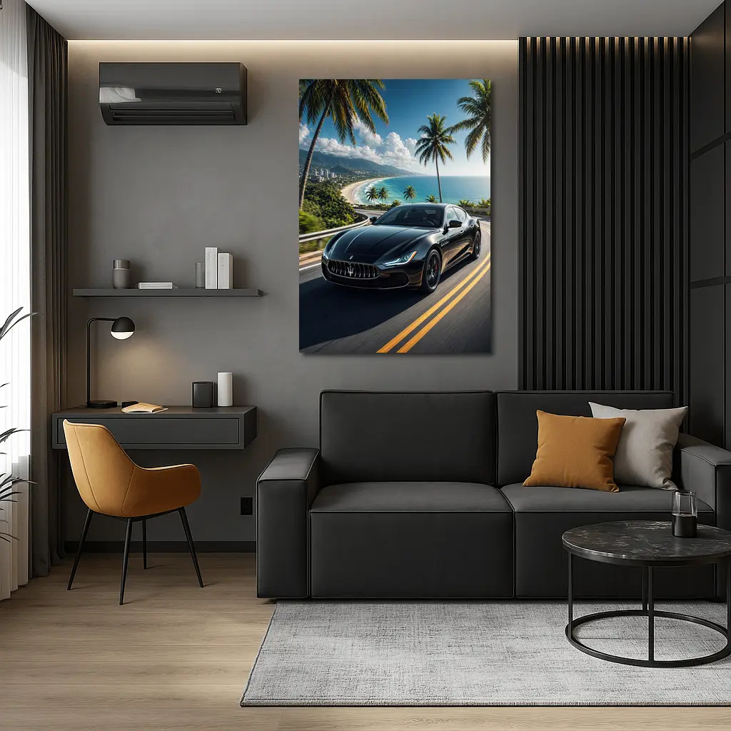 Maserati Ghibli Black Coastal Road Drive – Wall Art