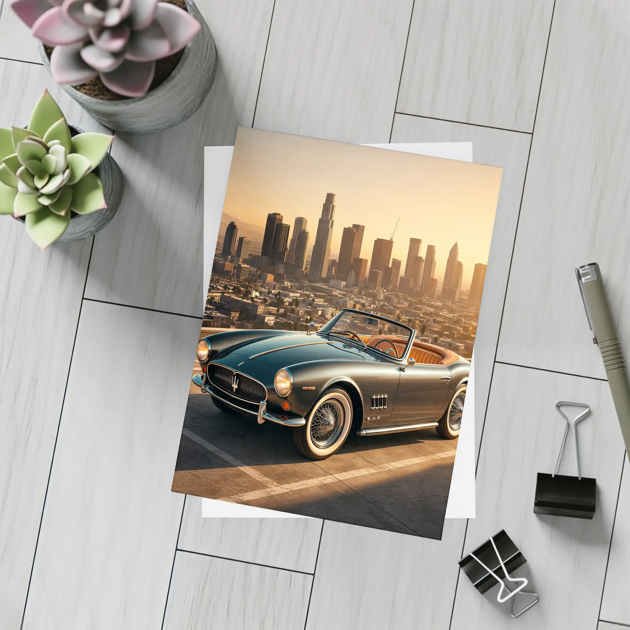 Maserati GranTurismo Classic Convertible Los Angeles Skyline – Postcards