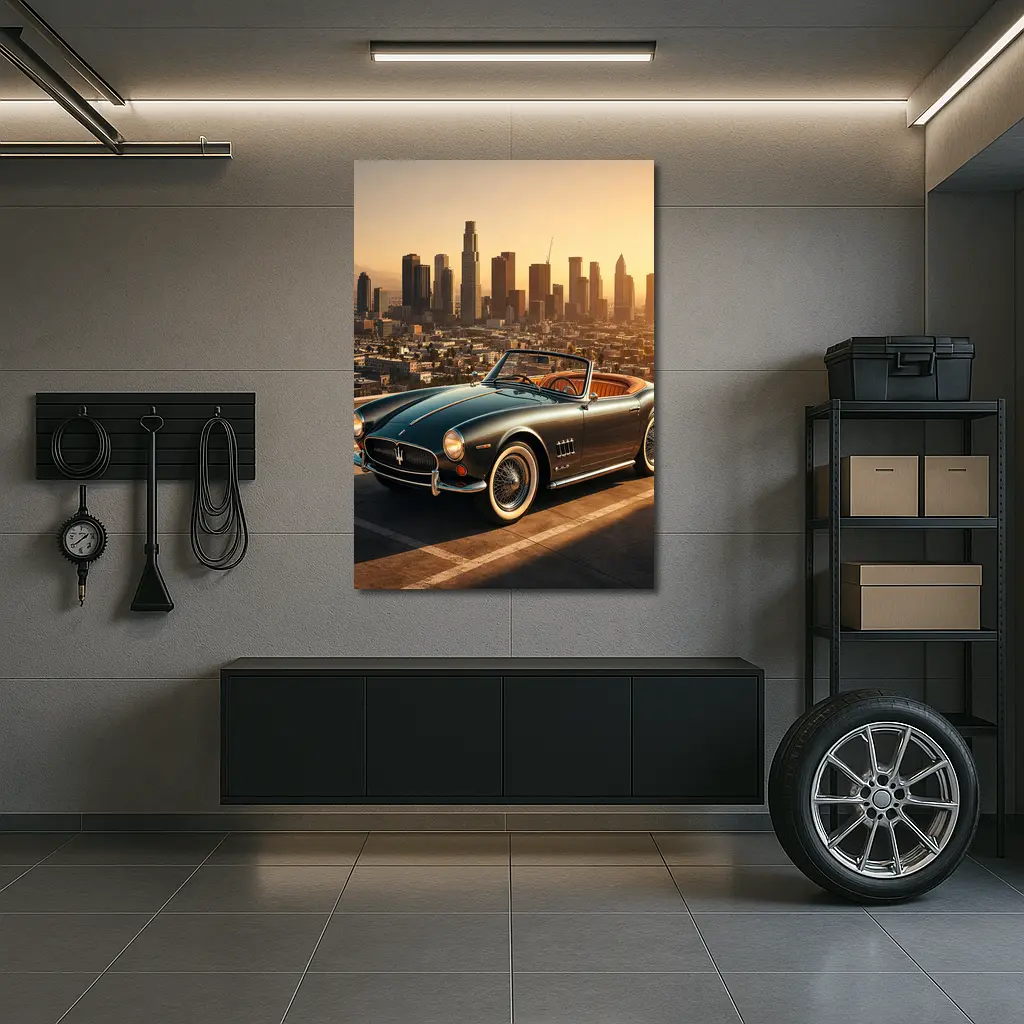 Maserati GranTurismo Classic Convertible Los Angeles Skyline – Wall Art