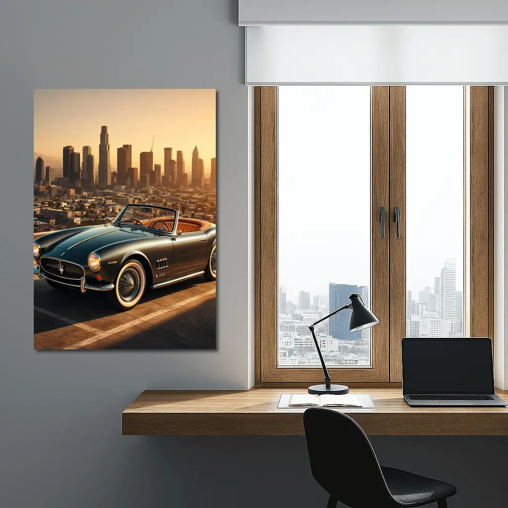 Maserati GranTurismo Classic Convertible Los Angeles Skyline – Wall Art