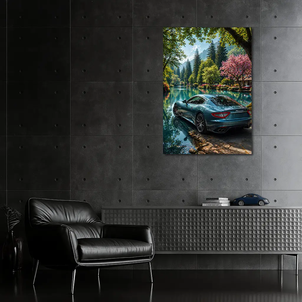 Maserati GranTurismo Parked By Lakeside Forest – Wall Art