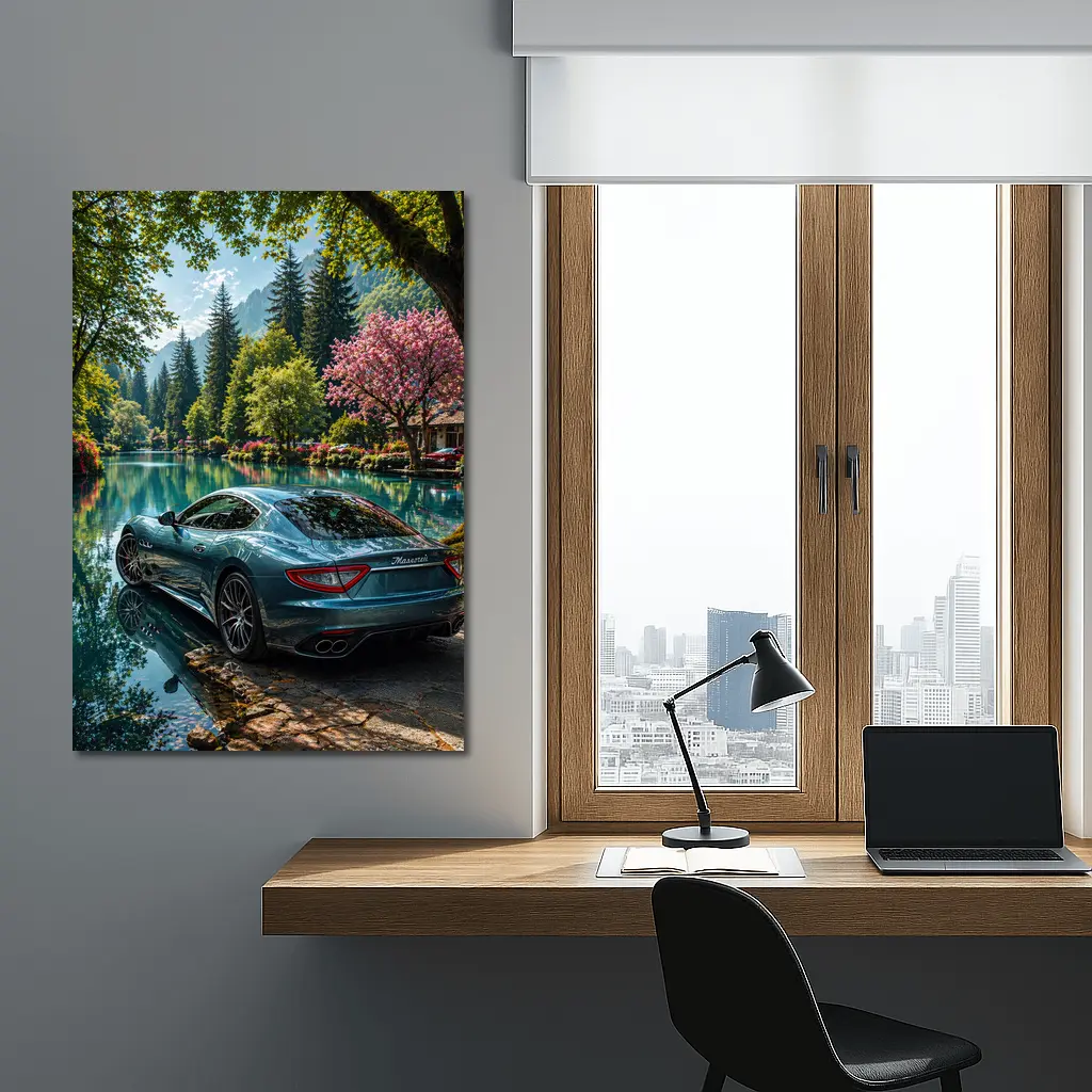 Maserati GranTurismo Parked By Lakeside Forest – Wall Art