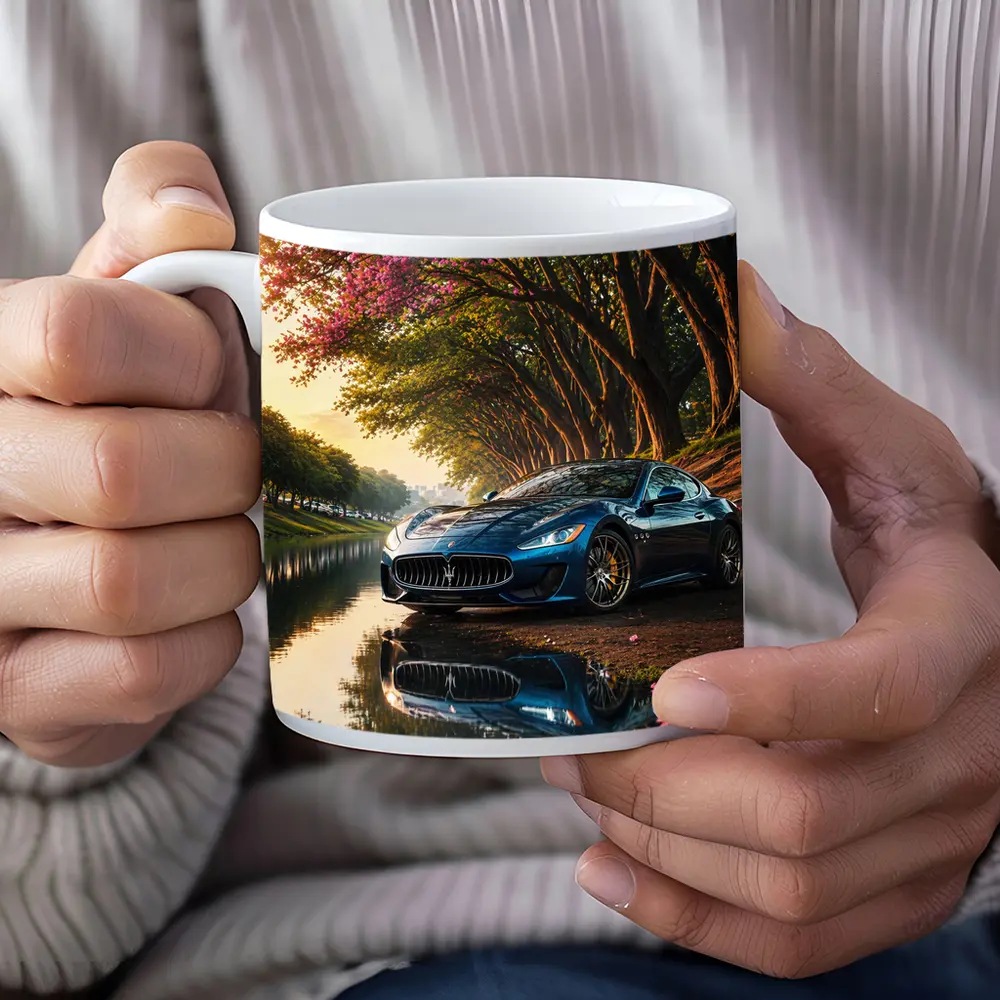 Maserati GranTurismo Blue Car By River – Mugs