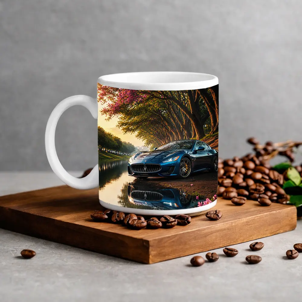 Maserati GranTurismo Blue Car By River – Mugs