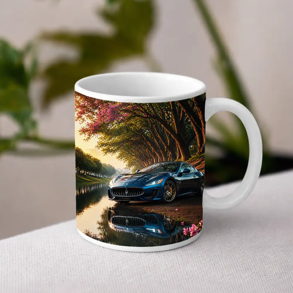 Maserati GranTurismo Blue Car By River – Mugs