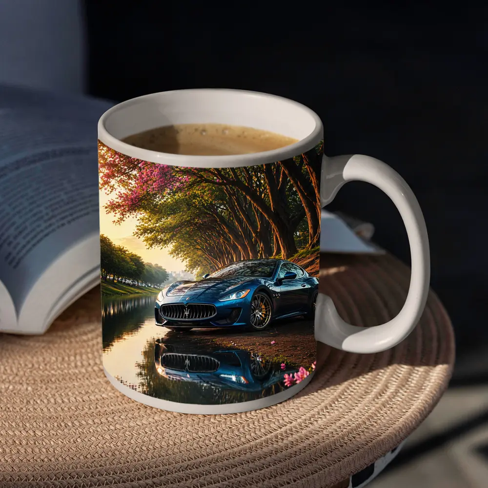 Maserati GranTurismo Blue Car By River – Mugs