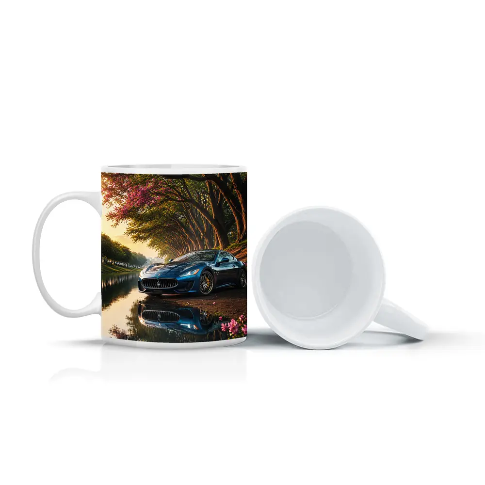 Maserati GranTurismo Blue Car By River – Mugs
