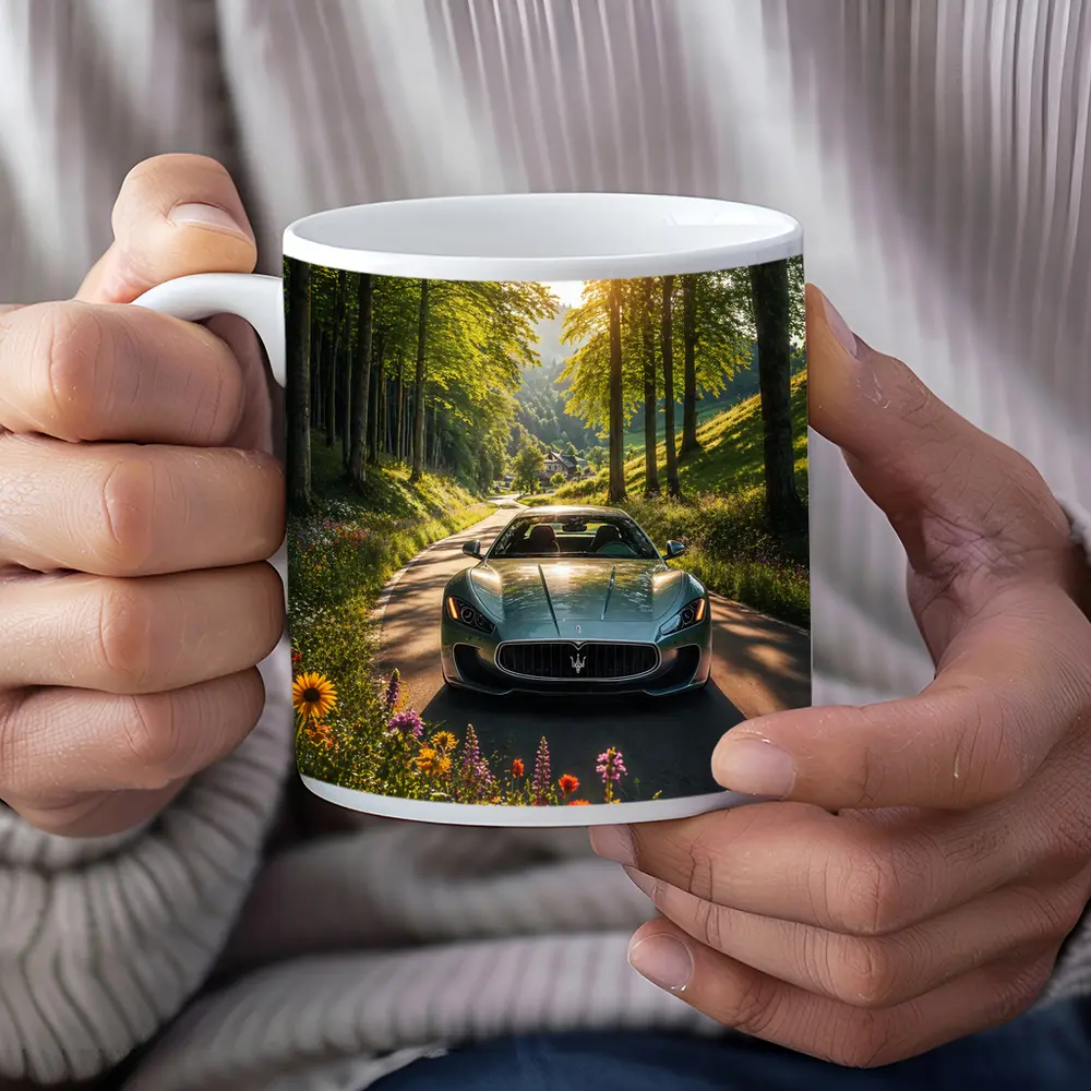 Maserati GranTurismo Silver Car Forest Road – Mugs