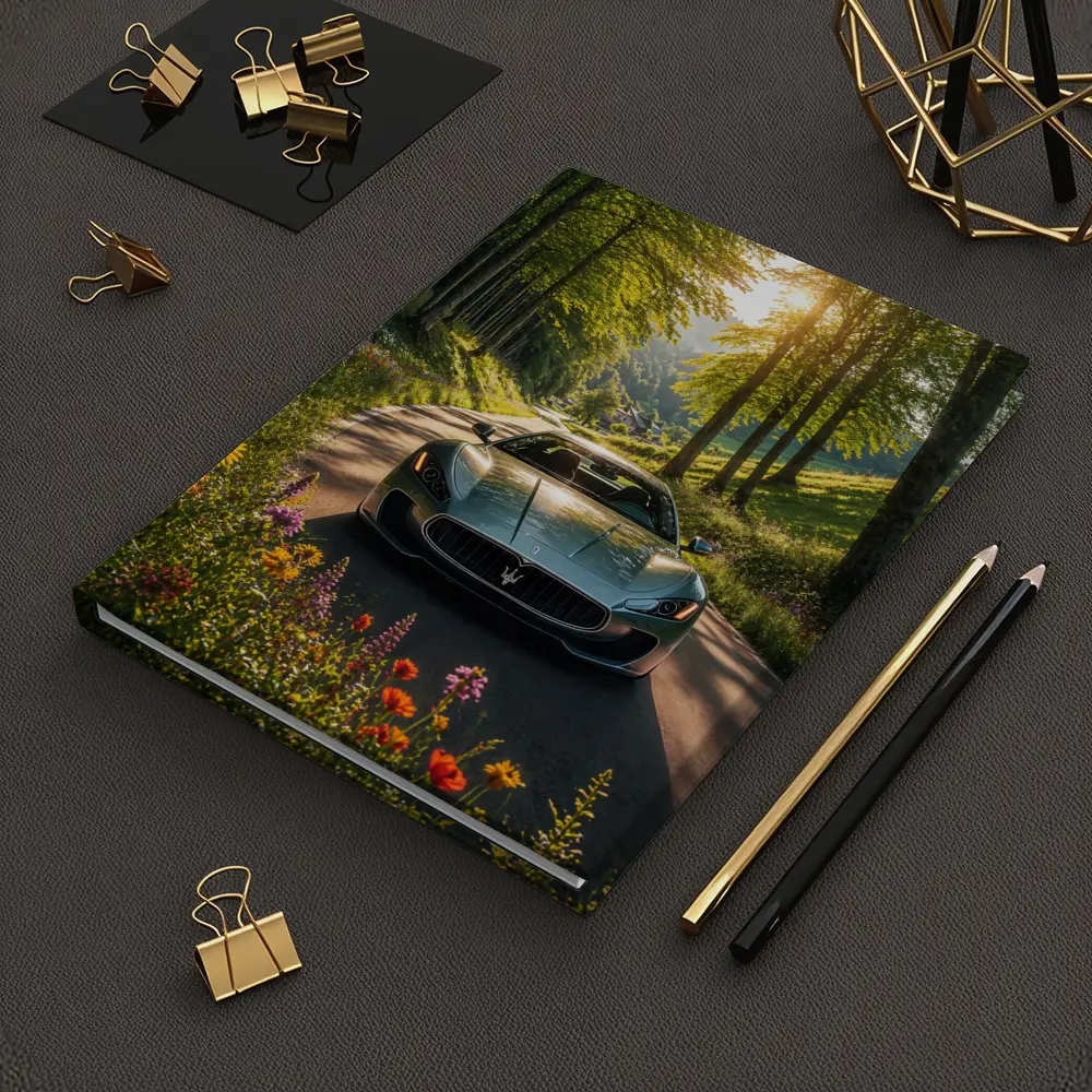 Maserati GranTurismo Silver Car Forest Road – Notebooks