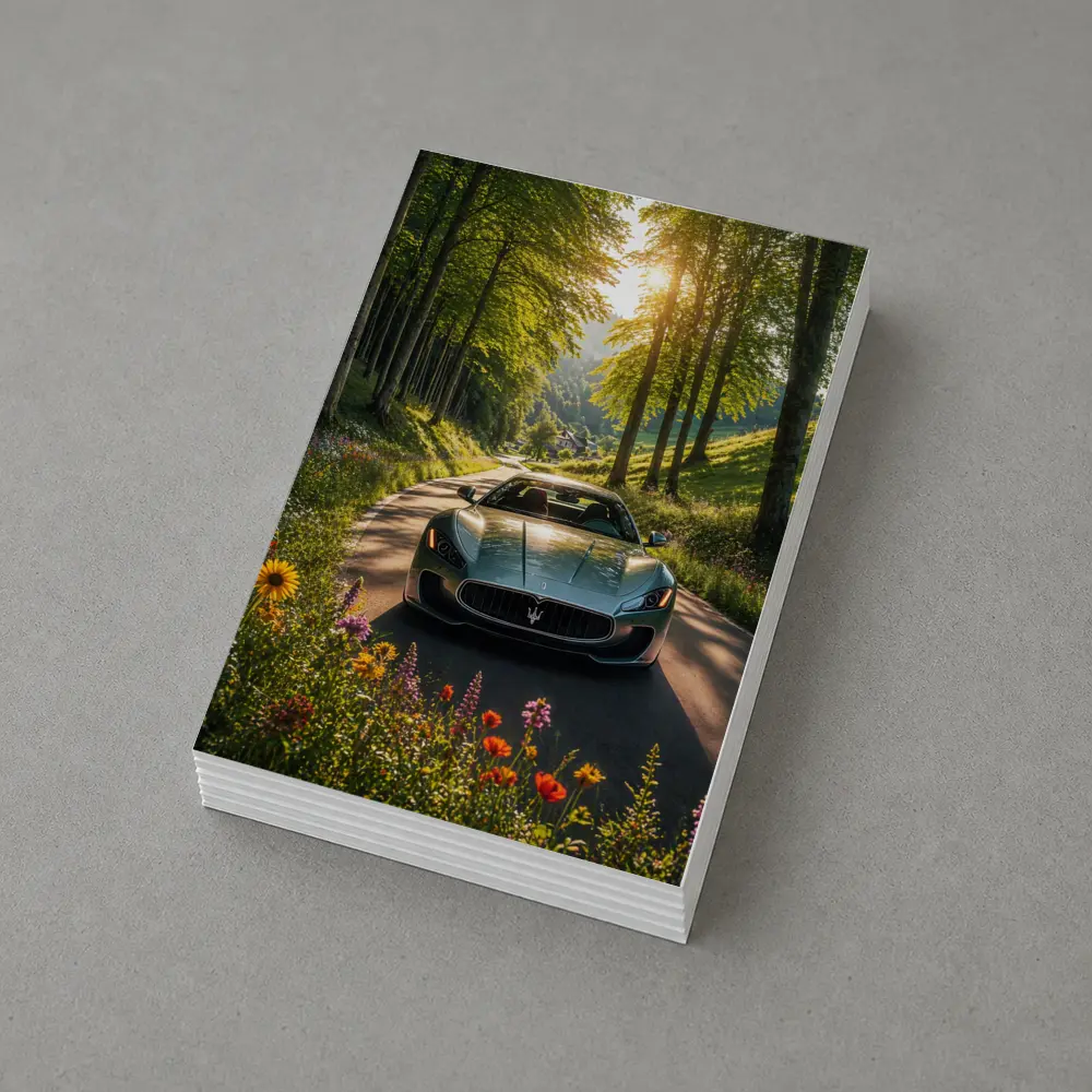 Maserati GranTurismo Silver Car Forest Road – Postcards