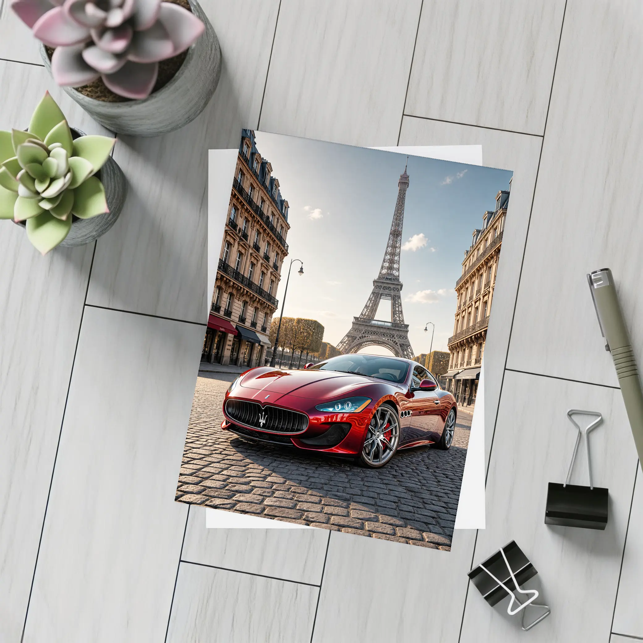 Maserati GranTurismo Red Car Paris Eiffel Tower – Postcards