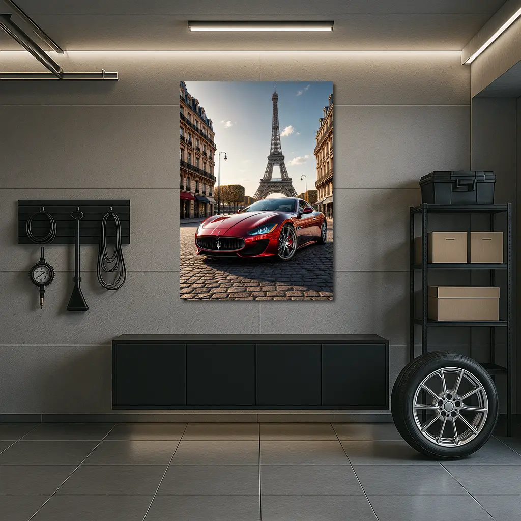 Maserati GranTurismo Red Car Paris Eiffel Tower – Wall Art