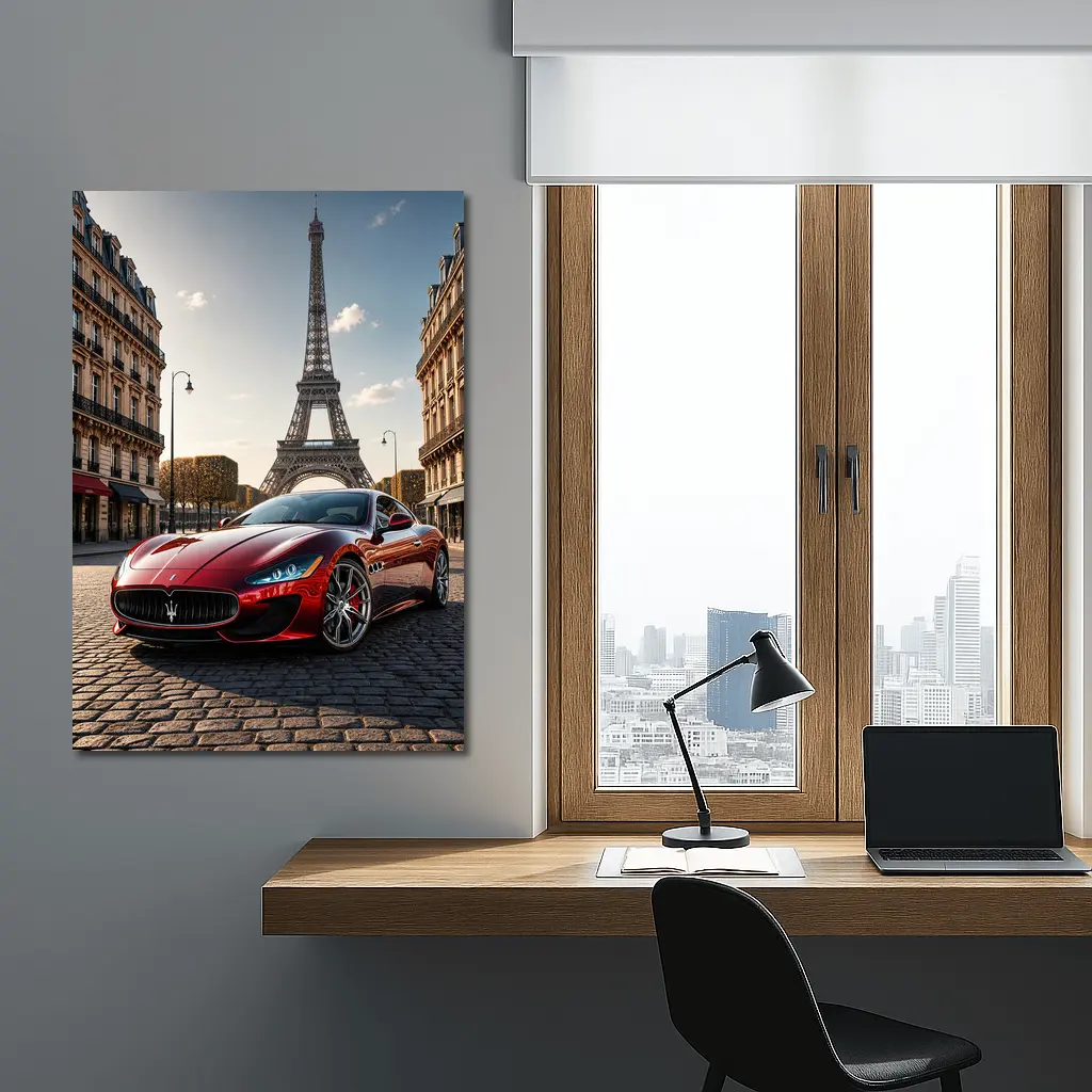 Maserati GranTurismo Red Car Paris Eiffel Tower – Wall Art