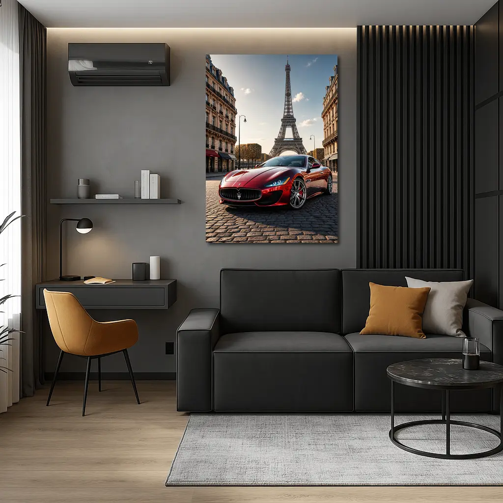 Maserati GranTurismo Red Car Paris Eiffel Tower – Wall Art