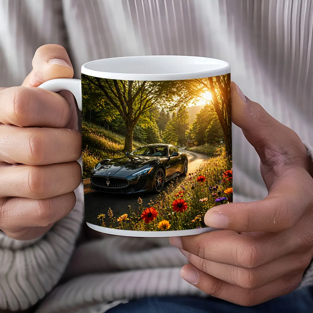 Maserati GranTurismo Black Sports Car Forest Road – Mugs
