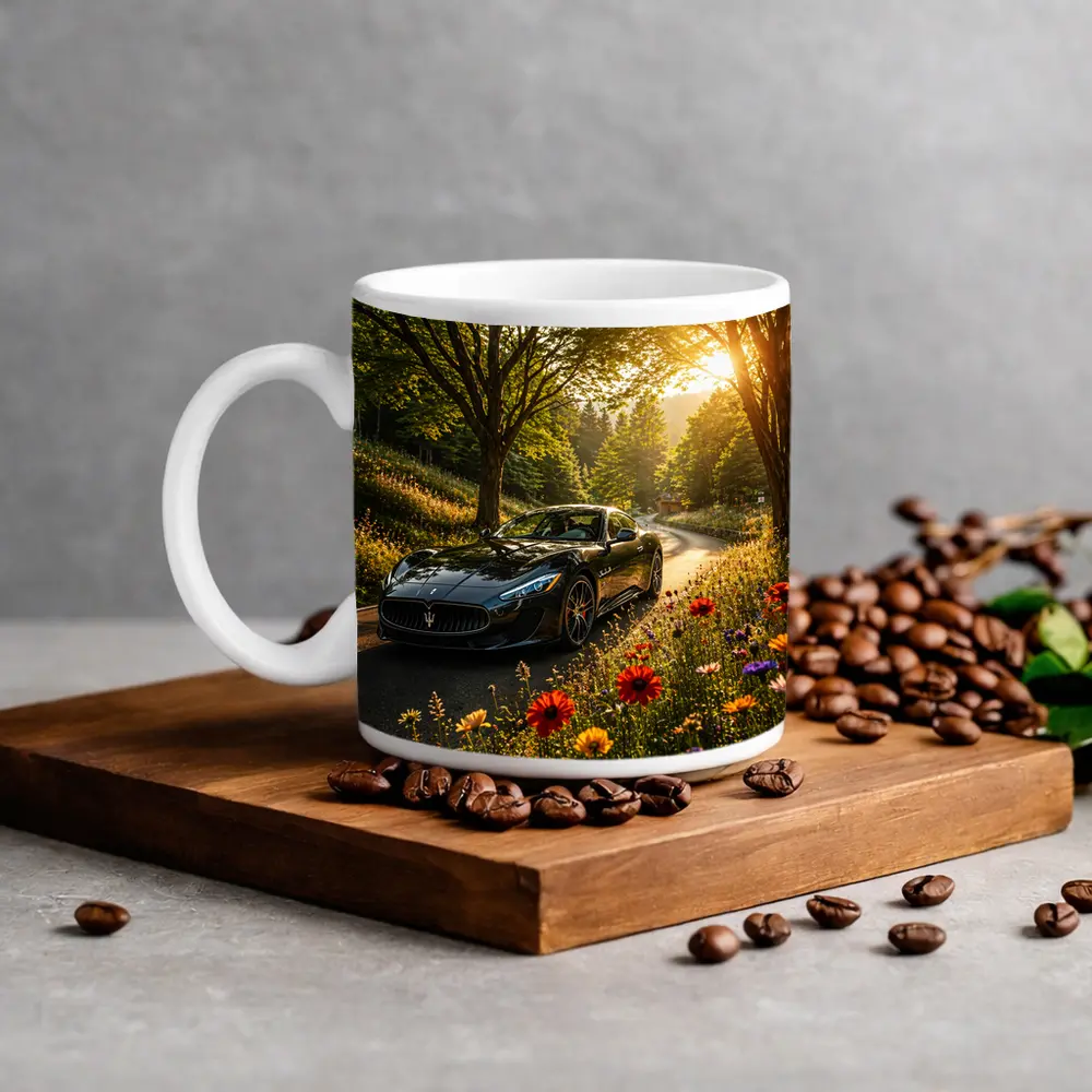 Maserati GranTurismo Black Sports Car Forest Road – Mugs