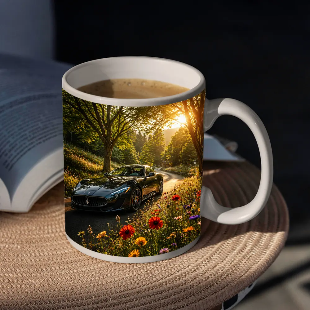 Maserati GranTurismo Black Sports Car Forest Road – Mugs