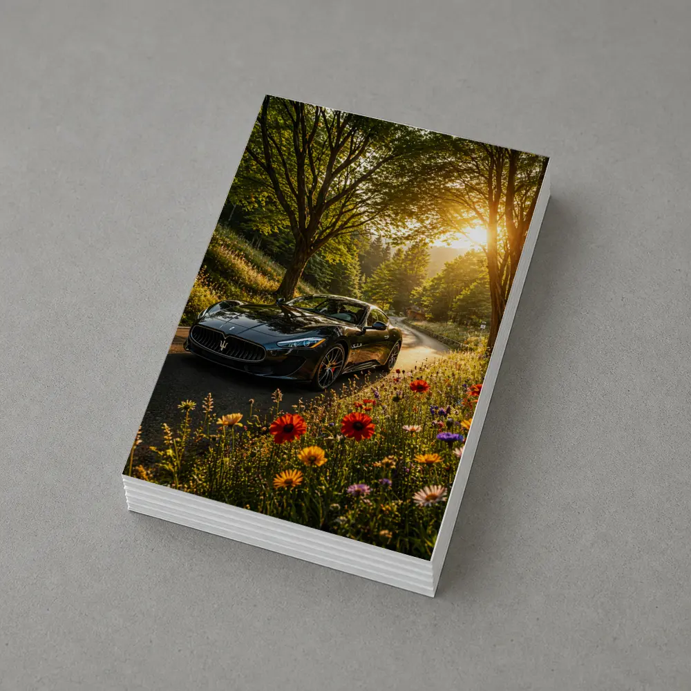 Maserati GranTurismo Black Sports Car Forest Road – Postcards
