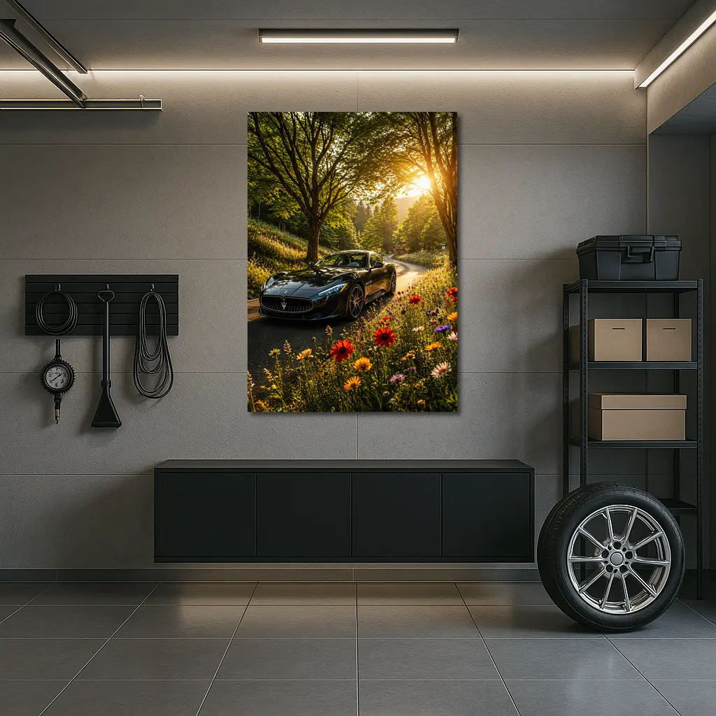 Maserati GranTurismo Black Sports Car Forest Road – Wall Art