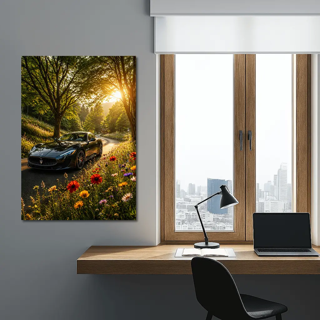 Maserati GranTurismo Black Sports Car Forest Road – Wall Art