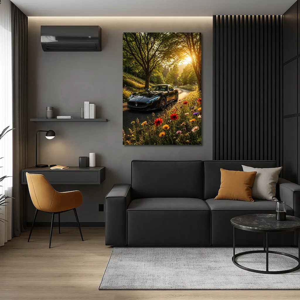 Maserati GranTurismo Black Sports Car Forest Road – Wall Art