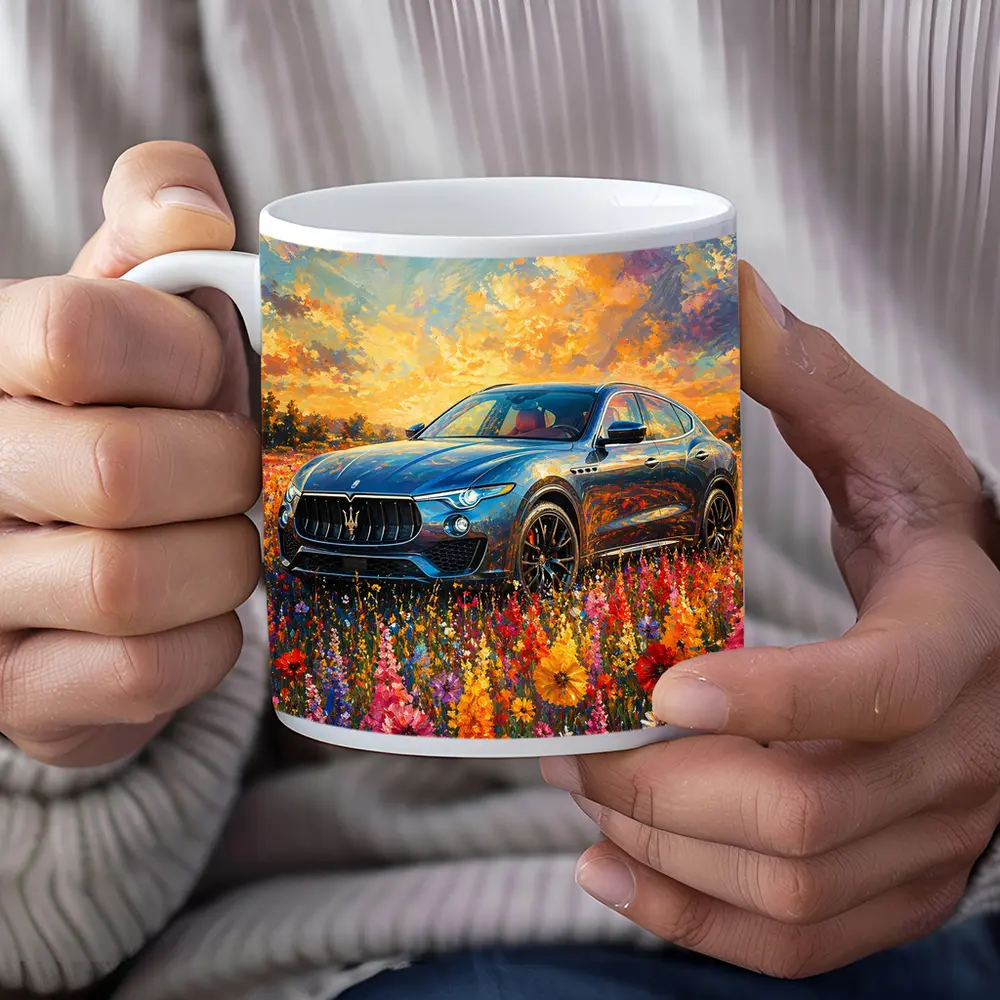 Maserati Levante Blue SUV Wildflower Field Painting – Mugs