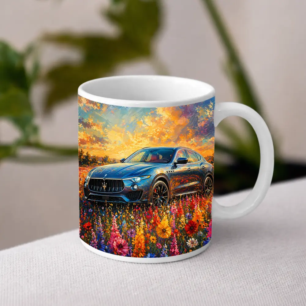 Maserati Levante Blue SUV Wildflower Field Painting – Mugs