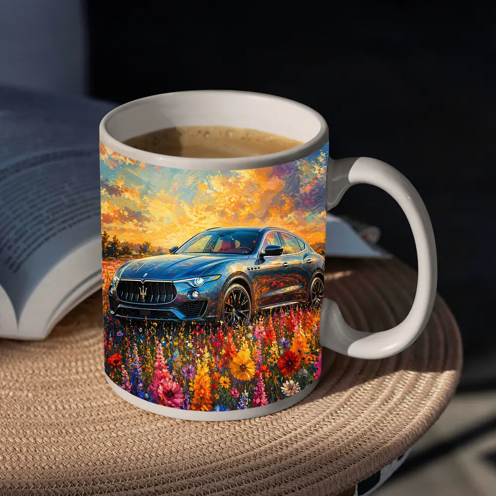 Maserati Levante Blue SUV Wildflower Field Painting – Mugs