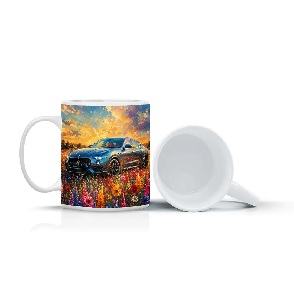 Maserati Levante Blue SUV Wildflower Field Painting – Mugs