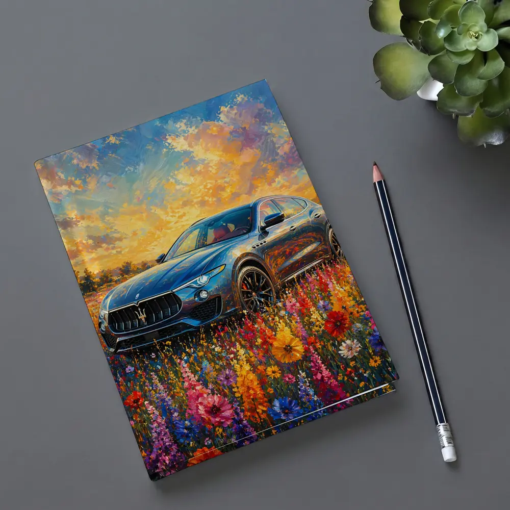 Maserati Levante Blue SUV Wildflower Field Painting – Notebooks