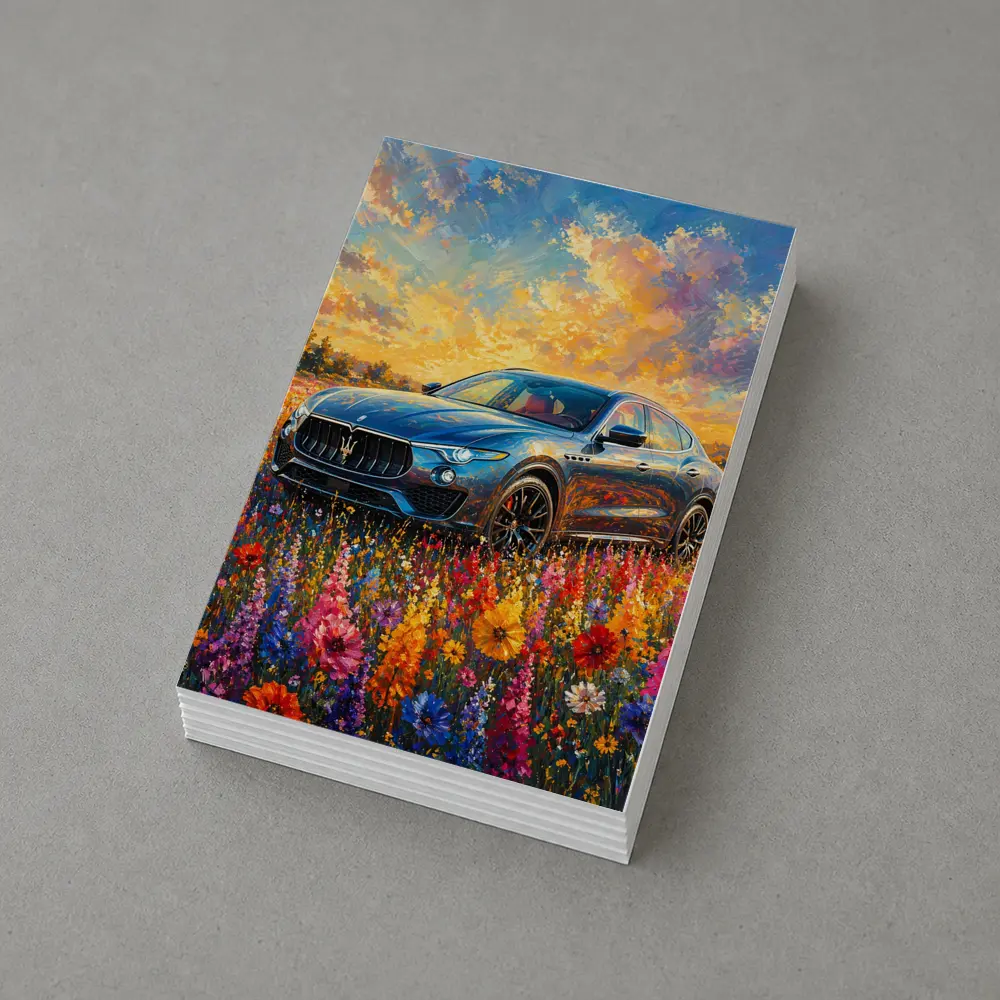 Maserati Levante Blue SUV Wildflower Field Painting – Postcards
