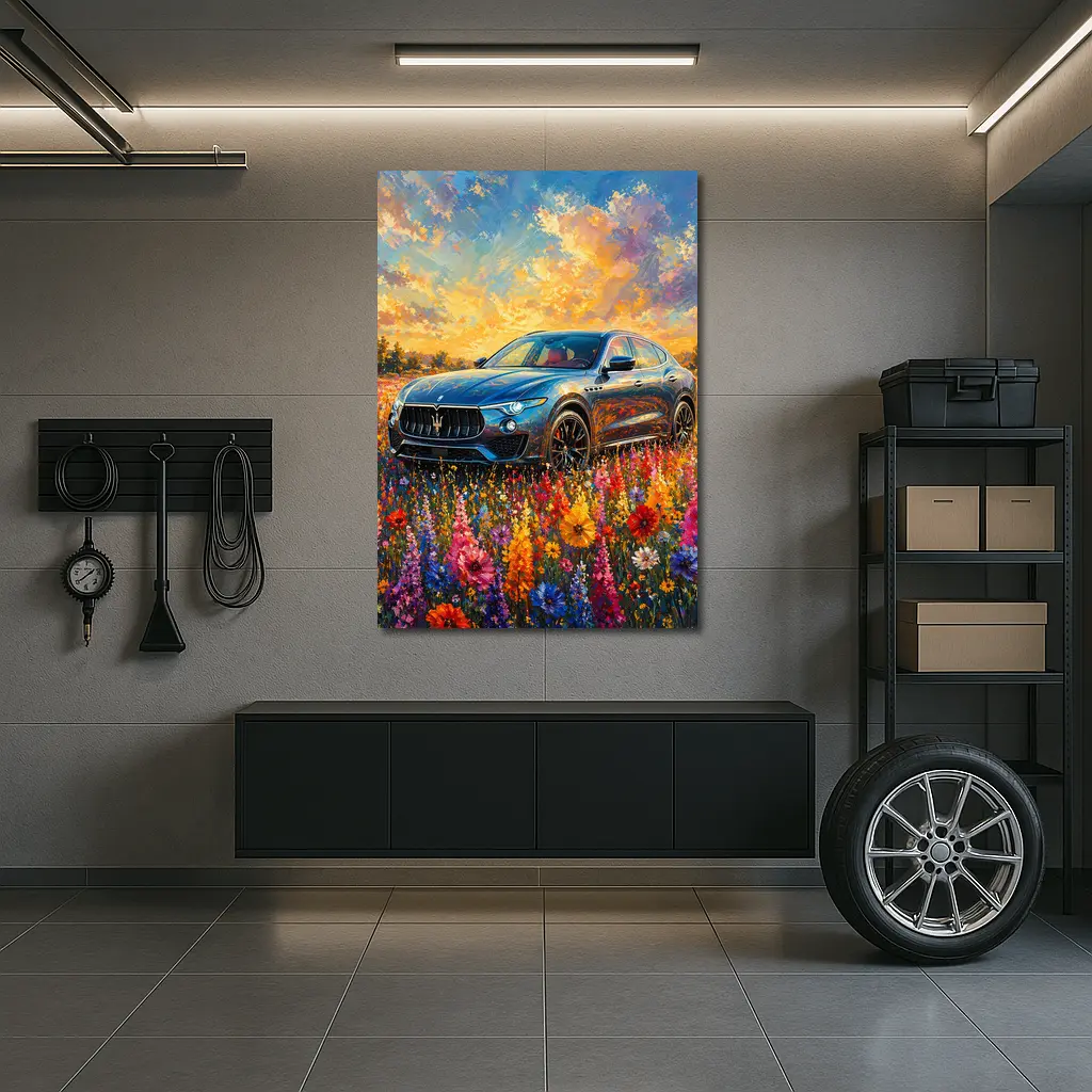 Maserati Levante Blue SUV Wildflower Field Painting – Wall Art