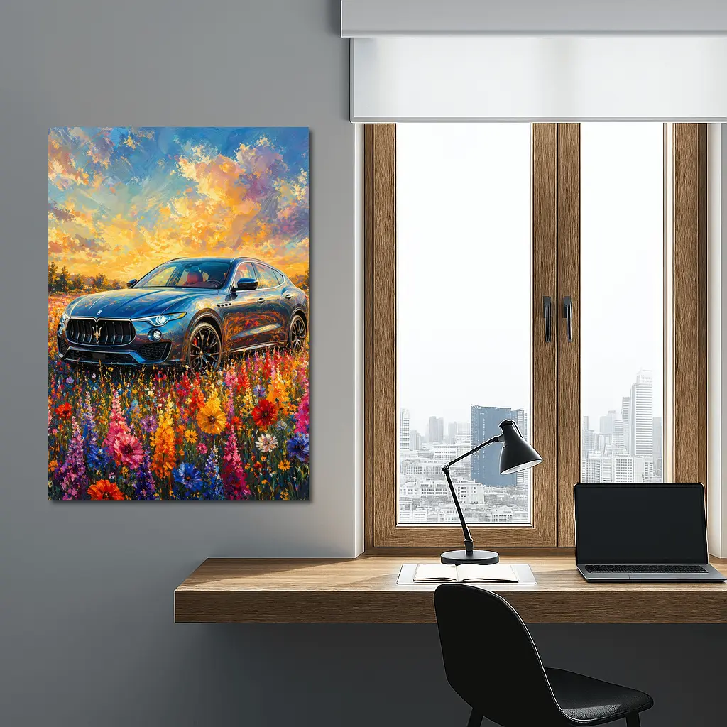 Maserati Levante Blue SUV Wildflower Field Painting – Wall Art