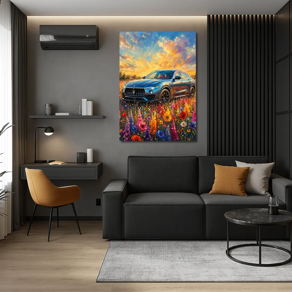 Maserati Levante Blue SUV Wildflower Field Painting – Wall Art