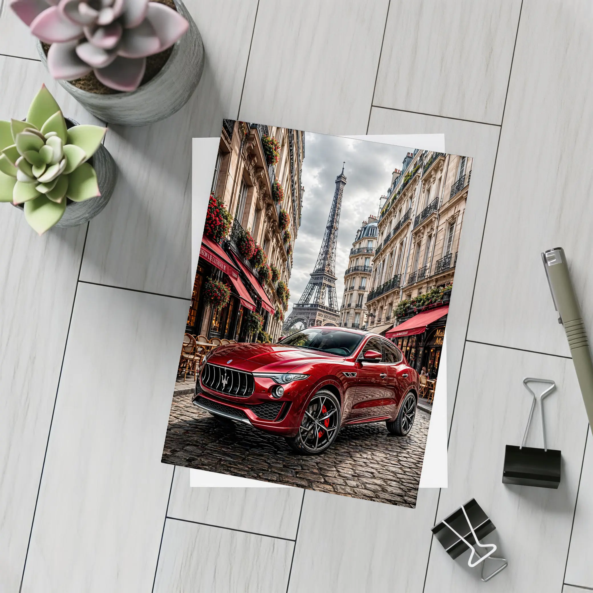 Maserati Levante Red Paris Eiffel Tower – Postcards