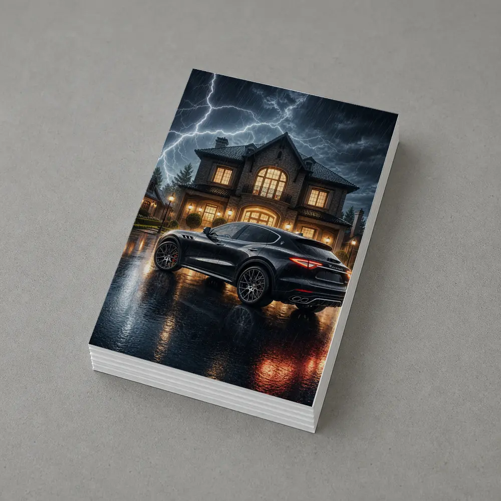 Maserati Levante Black Stormy Night Mansion – Postcards