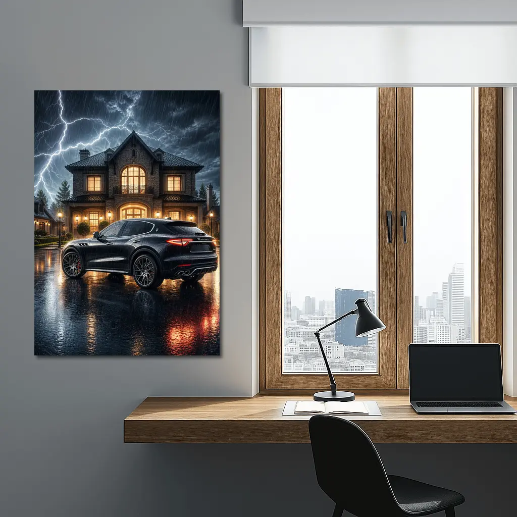 Maserati Levante Black Stormy Night Mansion – Wall Art