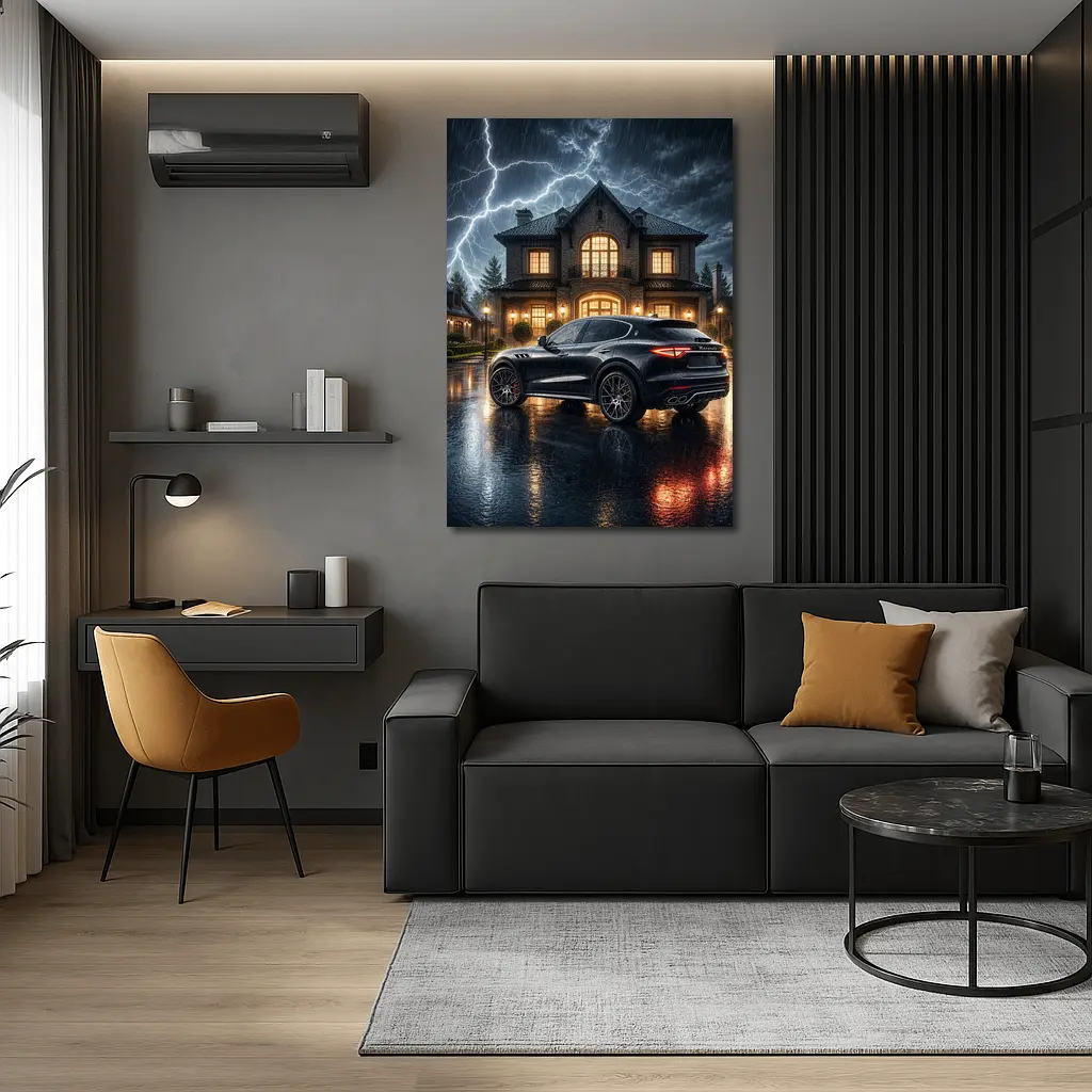 Maserati Levante Black Stormy Night Mansion – Wall Art