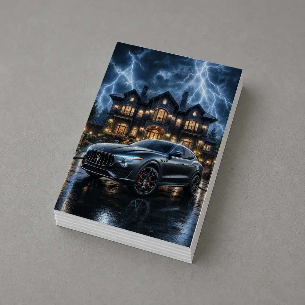 Maserati Levante Dark Stormy Night Mansion – Postcards