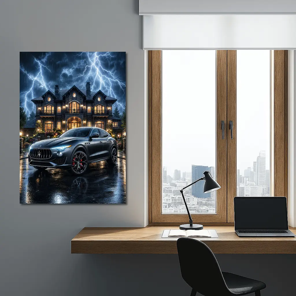 Maserati Levante Dark Stormy Night Mansion – Wall Art