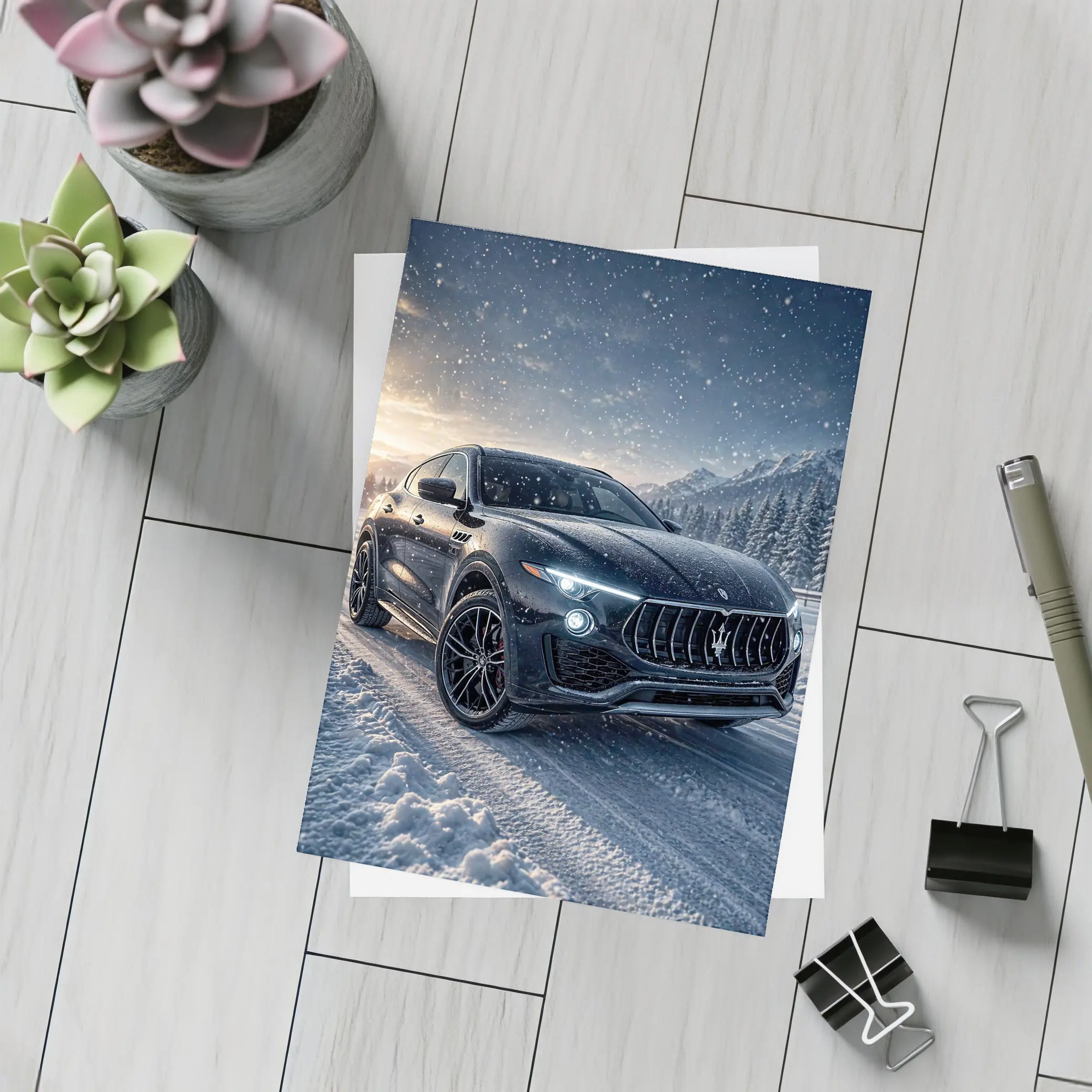 Maserati Levante Black SUV Snowy Night – Postcards