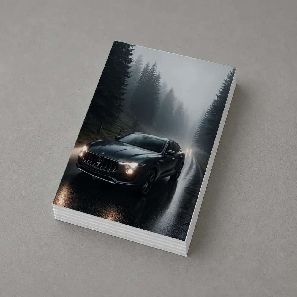 Maserati Levante Dark Rainy Forest Road – Postcards