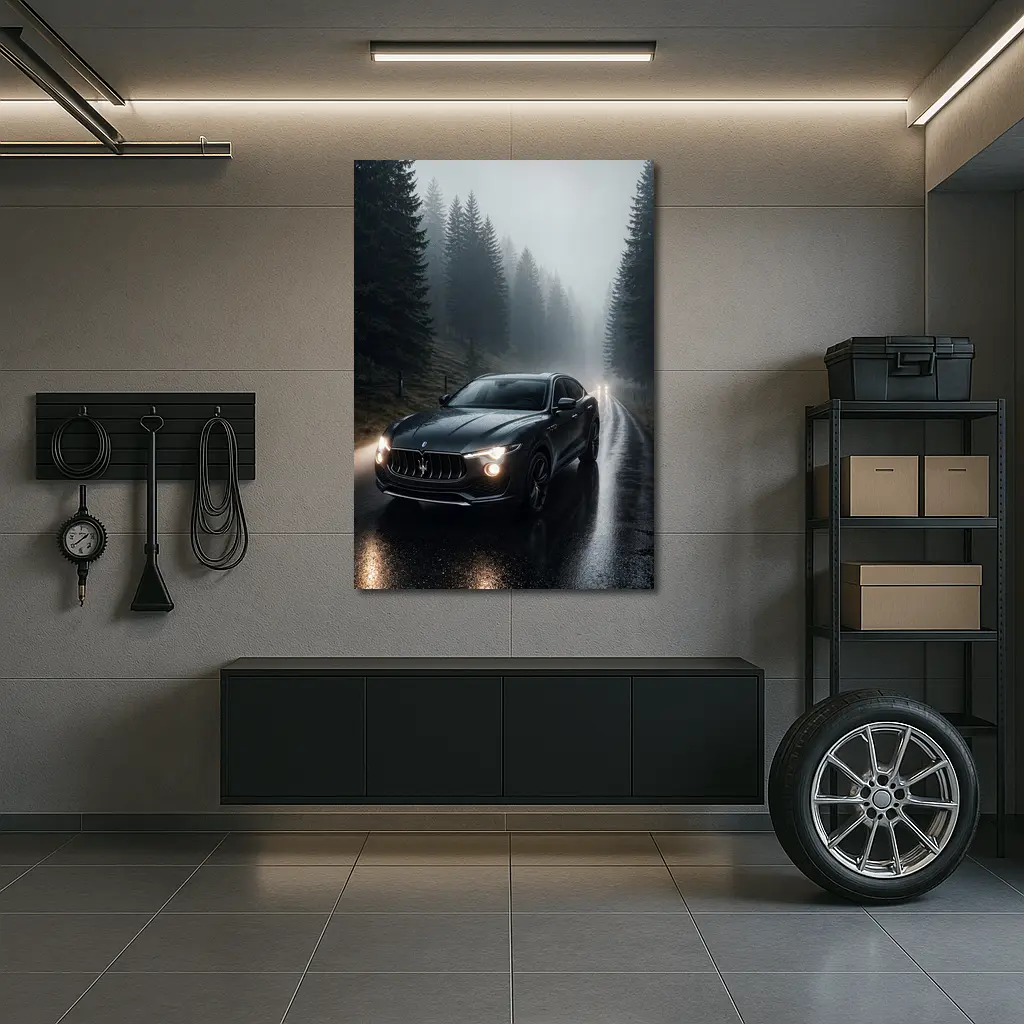 Maserati Levante Dark Rainy Forest Road – Wall Art