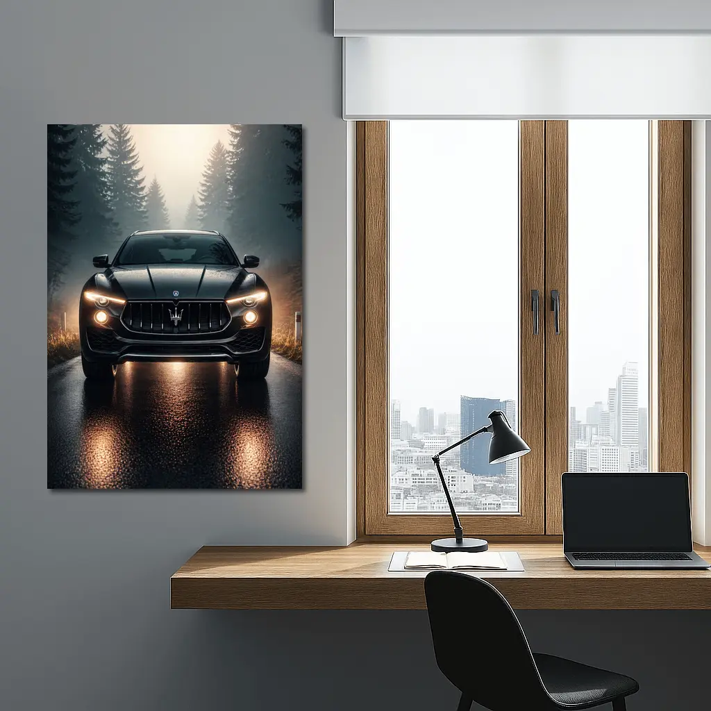 Maserati Levante Black SUV Foggy Forest Road – Wall Art