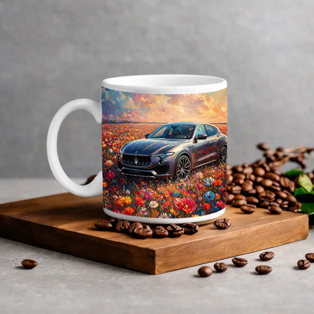 Maserati Levante Oil Painting Flower Field – Mugs