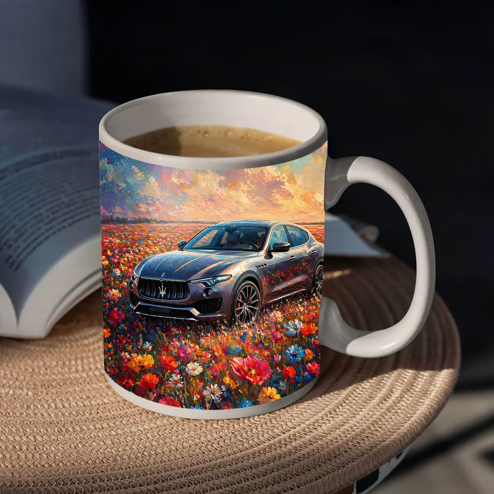Maserati Levante Oil Painting Flower Field – Mugs
