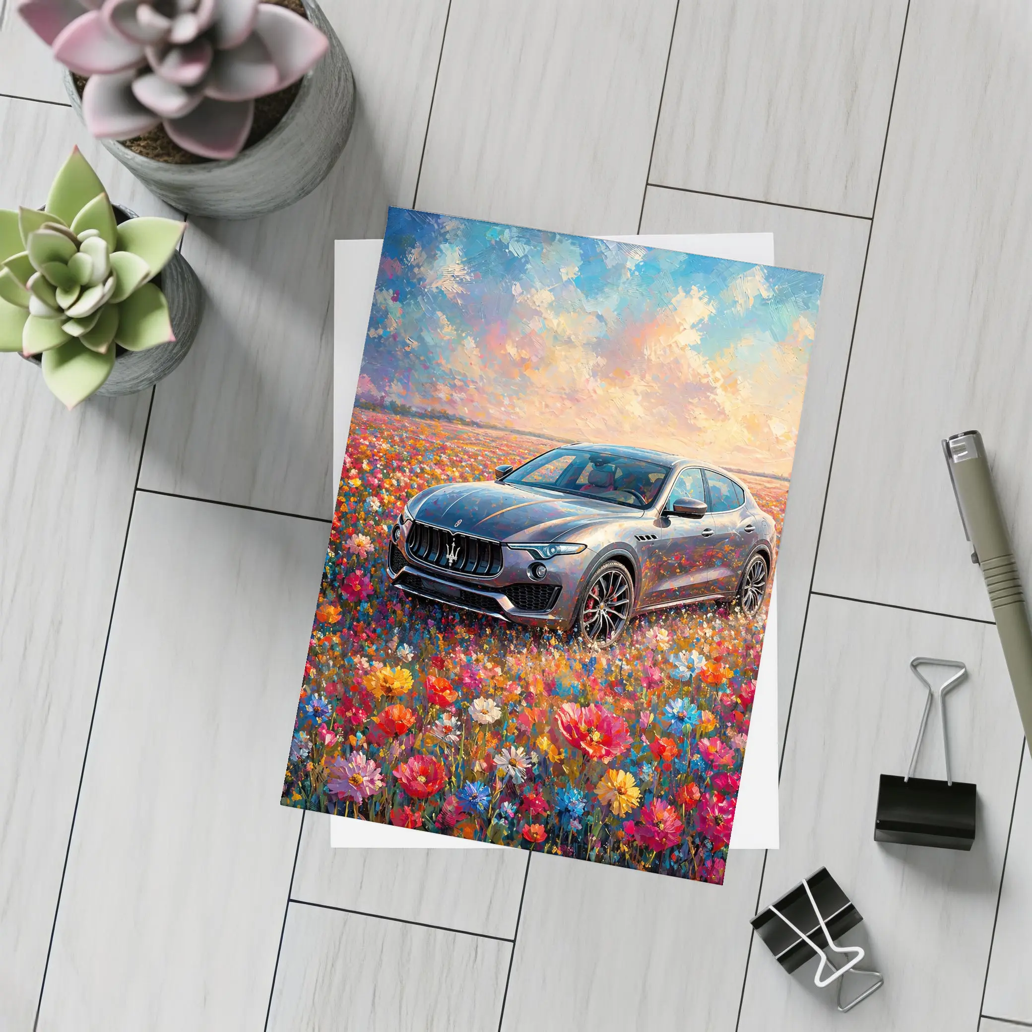 Maserati Levante Oil Painting Flower Field – Postcards
