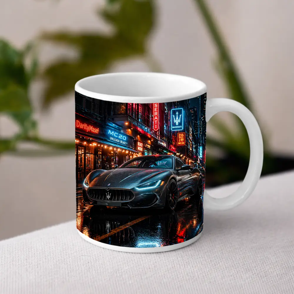Maserati MC20 Neon City Rainy Night – Mugs